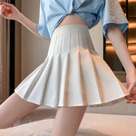 Women High Waist Pleated Skirt with Safety Shorts, Black A Line Mini Skort for Casual Office School Style Outfits