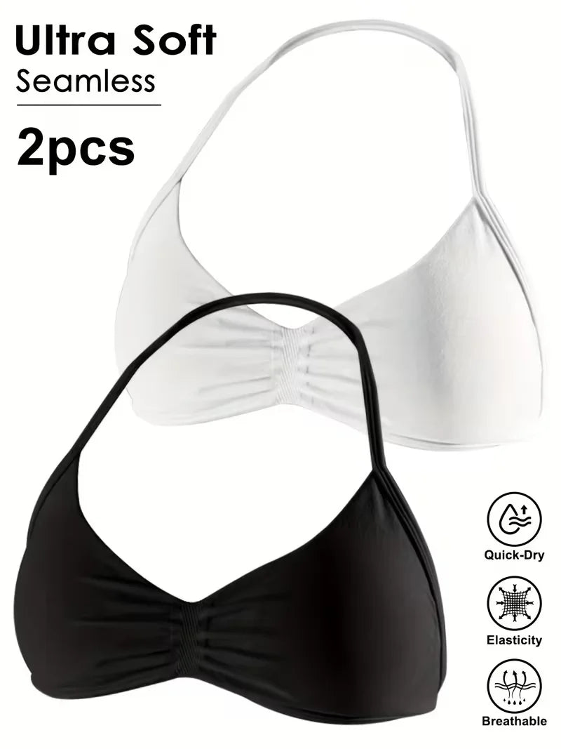 Seamless Sexy Open Back Gym Yoga Crop Top Women Halter Sports Bra Push Up Strappy Padded Workout Tank Tops