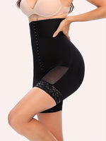 Women's high-waisted shapewear, black lace-paneled body shaper for tummy control and buttock lifting, elastic shaping for legs a