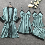 4 Pieces Women's Sexy Lace Pajamas Fashion V-Neck Gown Comfort Pajamas Pajamas Pajamas With Chest Pads Nightdress Casual Loungew