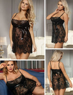 ohyeah Women Plus Size Lingerie Eyelash Lace Babydoll Nightgown Big Size Sleepwear Mesh Chemise Boudoir Nightdress