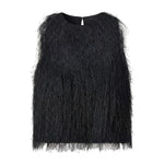 Women's 2026 Trendy White Fluffy Fur Sleeveless Cropped Top Soft Fuzzy Blouse Casual Party Daily Streetwear Fashion Top
