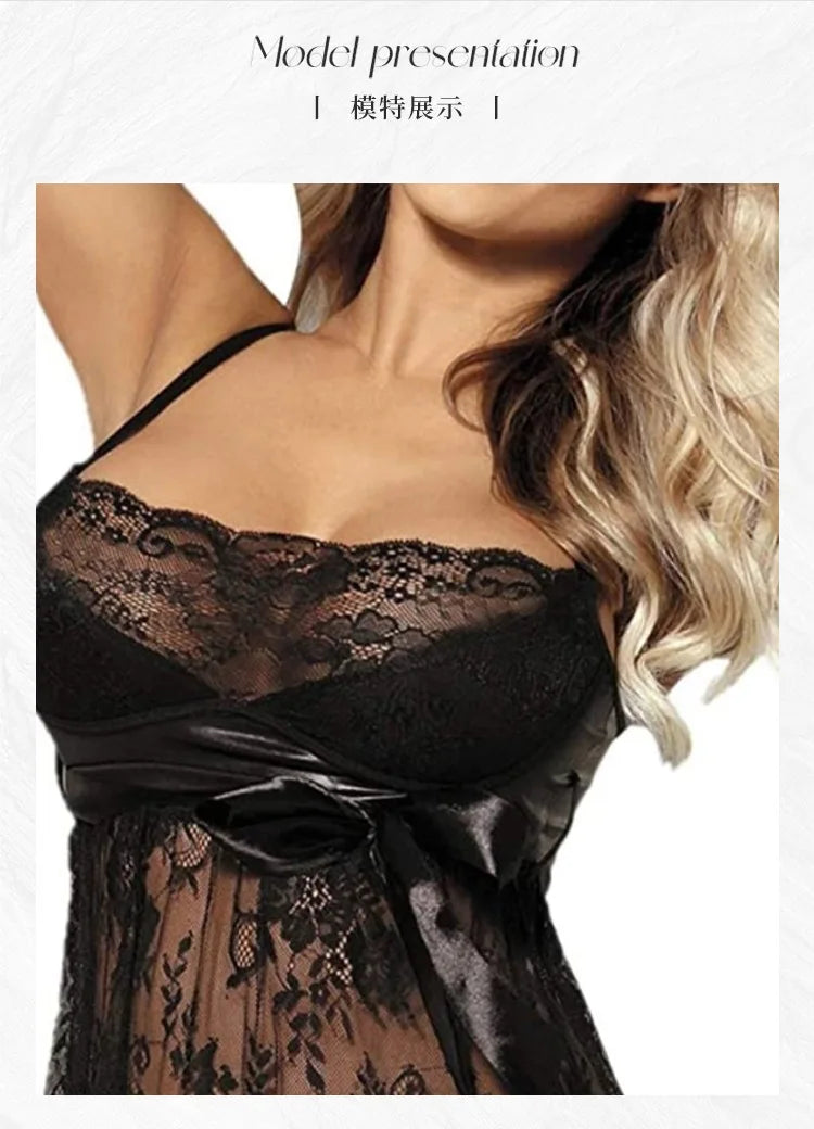 ohyeah Women Plus Size Lingerie Eyelash Lace Babydoll Nightgown Big Size Sleepwear Mesh Chemise Boudoir Nightdress