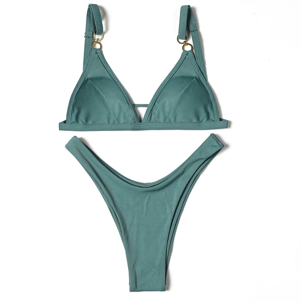 ZTVitality Sexy Solid Push Up Bikini 2025 New Arrival Padded Bra High Leg Swimsuit Ring Bandage Swimwear Women Brazilian Biquini