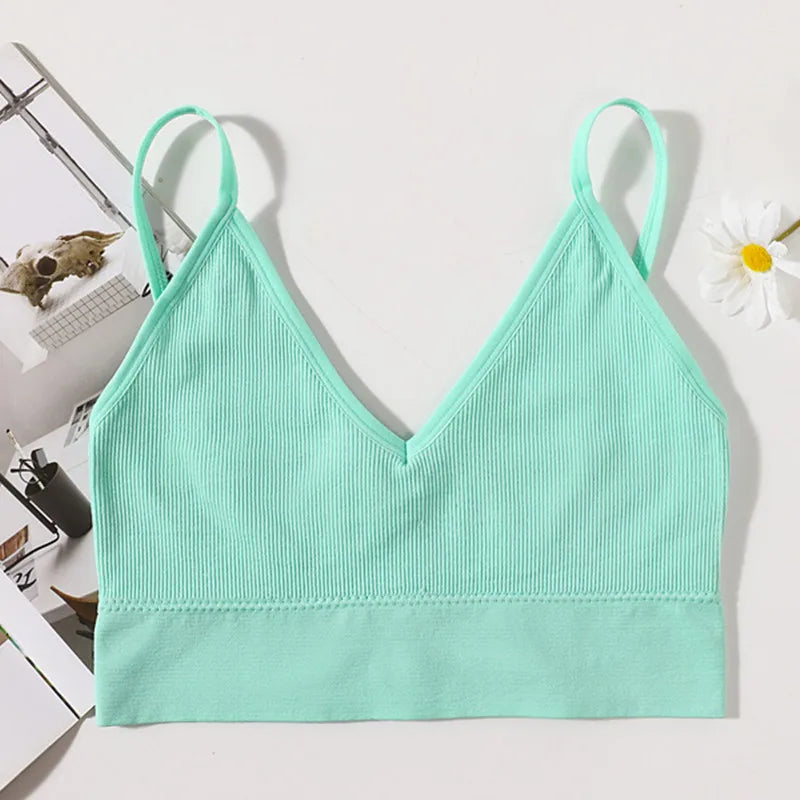 Seamless Bras For Women U-Back Sports Crop Top Sexy Lingerie Non-wire Thin Strap Ribbed No Pads Underwear V Neck Intimates M-XL