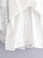 Foridol Waist Hollow Out V Neck Backless White Lace Party Dress Christmas Vestido Robe Ruffled Cotton Long Sleeve Autumn Dress