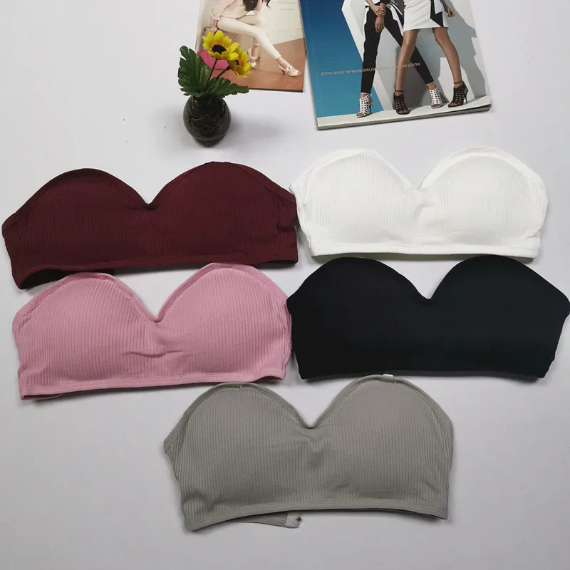 Strapless Bra Tube Top Women Crop Top Non-wire Invisible Bra 3/4 Cup Underwear Sexy Lingerie Cotton Bandeau Bra Removable Pads