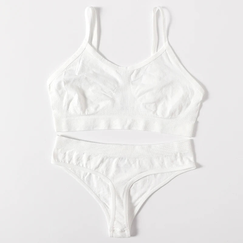 Women Buttery Soft Bra And Panties Set Push-Up Unlined Brassiere Breathable Ribbed Underwear Stretchy Crop Top Sexy Lingerie Set