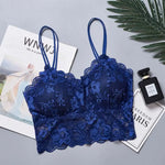 Women's Embroidery Lace Strap Vest Bralette Sexy Back Design No Wireless Push-up Detachable Breast Pads Included