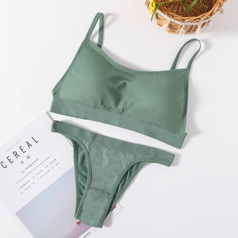 Women Seamless Bra And Panties Set Sexy High Waist Briefs Wire Free Bra Female Sexy Underwear Brazilian Panties Lingerie Set
