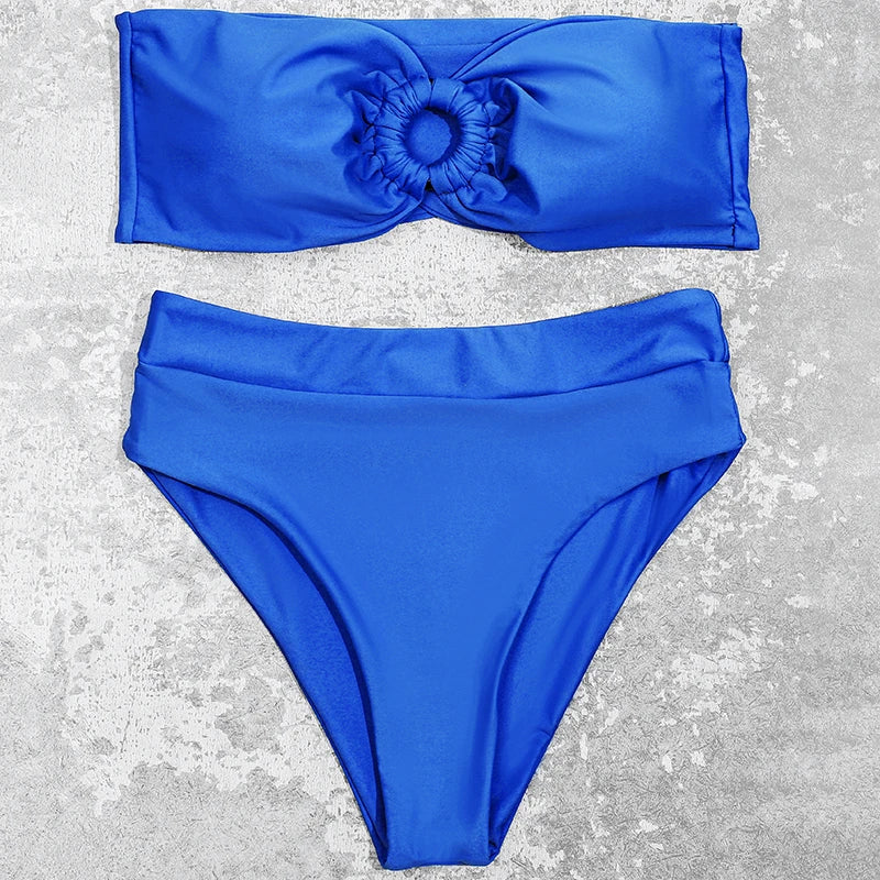 ZTVitality Strapless Ring Blue Bikinis Sexy Bikini 2025 New Arrival Padded Bra High Waist Swimsuit Backless Lace Swimwear Women