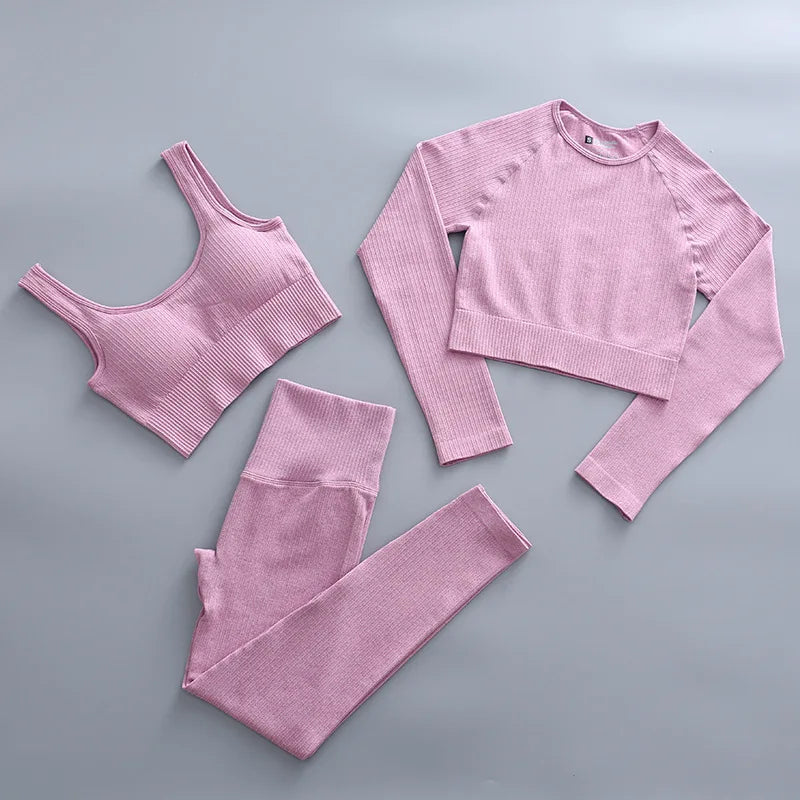 2/3 Piece Set Women Gym Wear Seamless Yoga Set Sports Bra Crop Top High Waist Leggings Fitness Sportswear Workout Outfits Woman