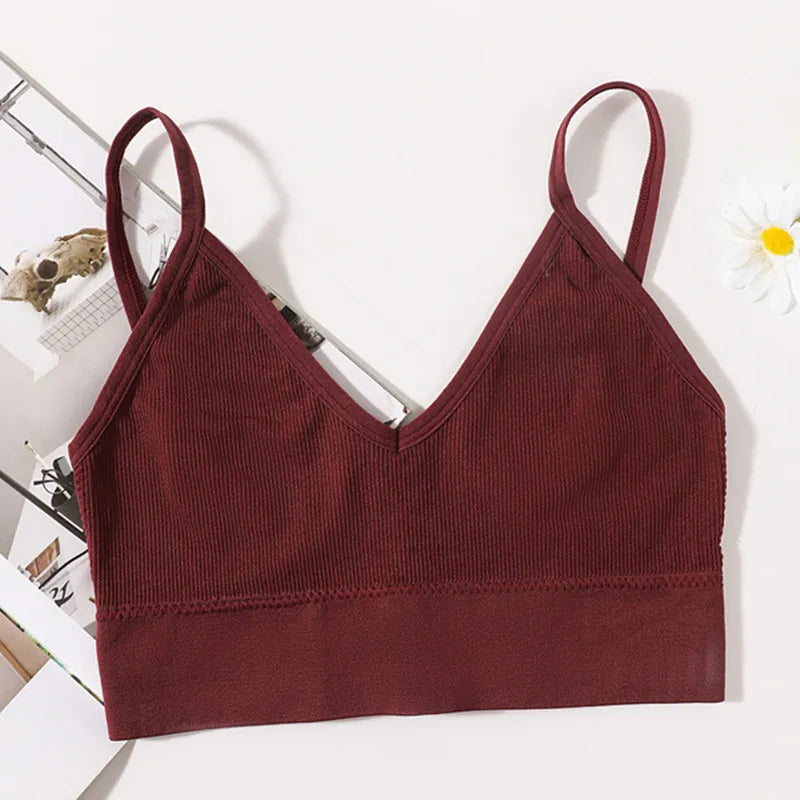 Seamless Bras For Women U-Back Sports Crop Top Sexy Lingerie Non-wire Thin Strap Ribbed No Pads Underwear V Neck Intimates M-XL