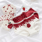 1PC Cotton Panties Soft Underwear Women Mid-Waist Briefs Female Red Strawberry Hearted Print Design Ladies Sexy Lingerie Panty