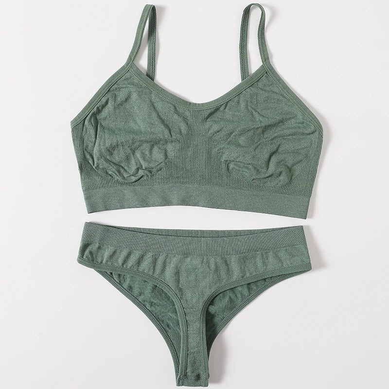 Women Seamless Bra And Panties Set Non-Wire Push-Up Bralette Female Low-Waist Thongs T-back Panties Sexy Lingerie Underwear Set