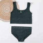 Seamless Women Lingerie Set Rib Bralette Sports Crop Top High Waist Briefs Panties Light Support Bra Sexy Underwear Set