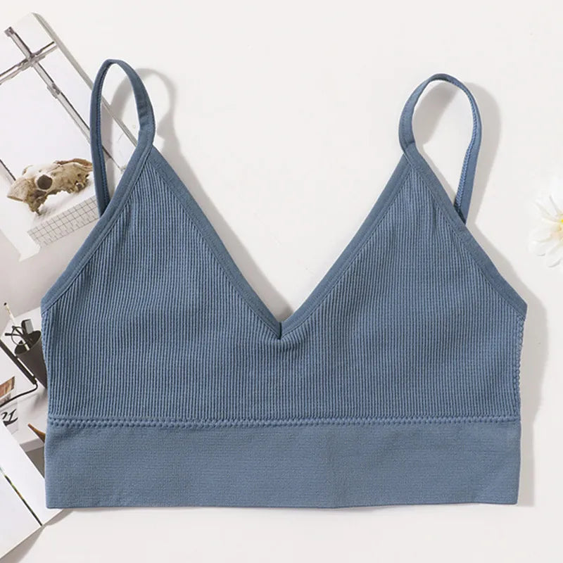 Seamless Bras For Women U-Back Sports Crop Top Sexy Lingerie Non-wire Thin Strap Ribbed No Pads Underwear V Neck Intimates M-XL