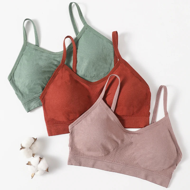 Women's Wireless Bra Sports Tube Top Ribbed Ruched Camisole Bralette With/Without Pads Underwear Sexy Lingerie M-L Intimates