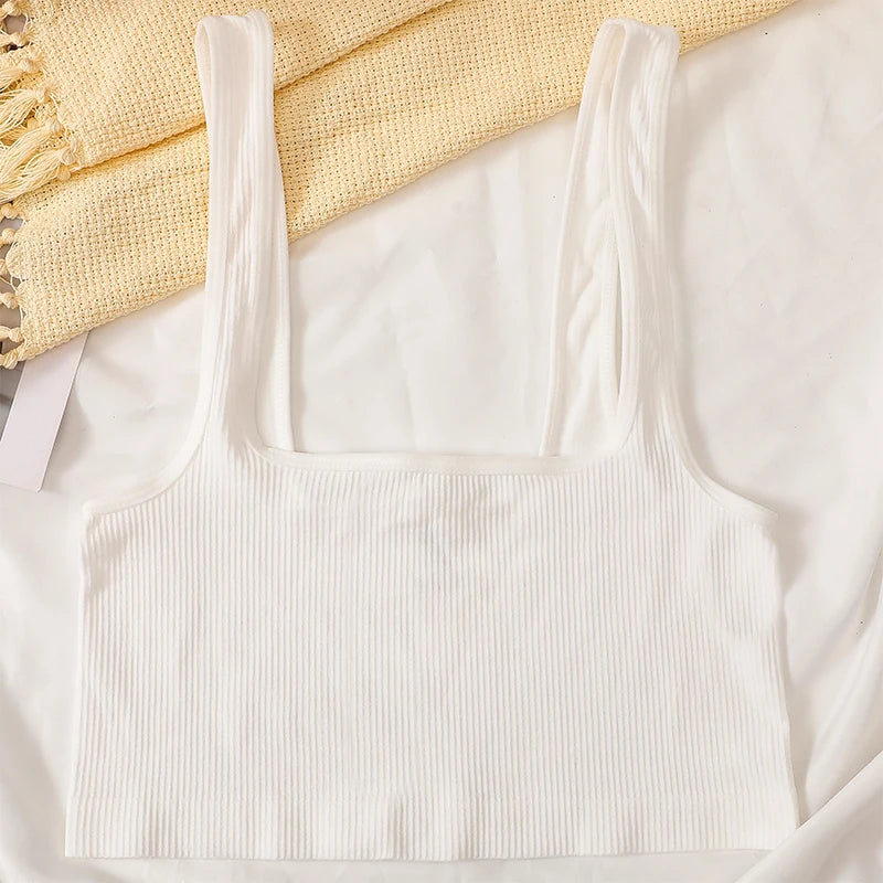 Square Neck Crop Top Women Seamless Underwear Top Solid Color Off Shoulder Cami Sexy Lingerie Sleeveless Tank Top Camisole