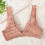 Women Push-Up Bra And Panties Set Sexy Lingerie V-neck Non-wire Bralette with Removable Pads Seamless Crop Top High Waist Thong