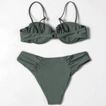 ZTVitality Solid Swimwear Women 2025 Newest Push Up Sexy Bikini Padded Bra Underwire Mid Waist Folds Swimsuit Brazilian Biquini