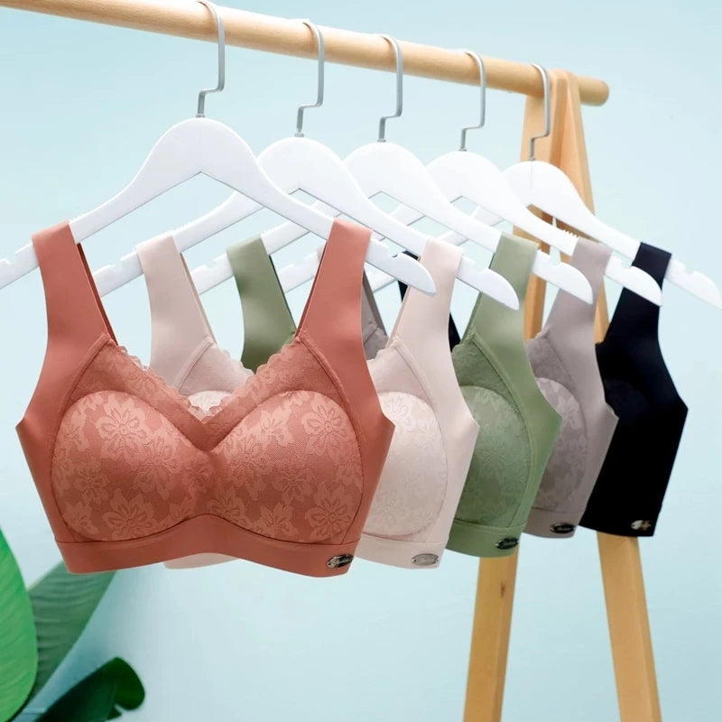 Breathable V-Neck Gather Seamless Bralette Sexy Thai Latex Bra Women's Underwear Wireless Push Up Brassiere Ladies Lingerie