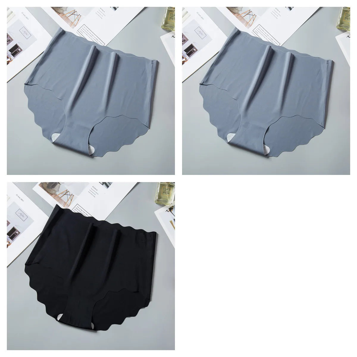 3Pcs/Set Women Ice Silk Panties Wavy Trim Seamless Underwear High Waist Panty No Show Briefs Invisible Ladies Lingerie M-XXL