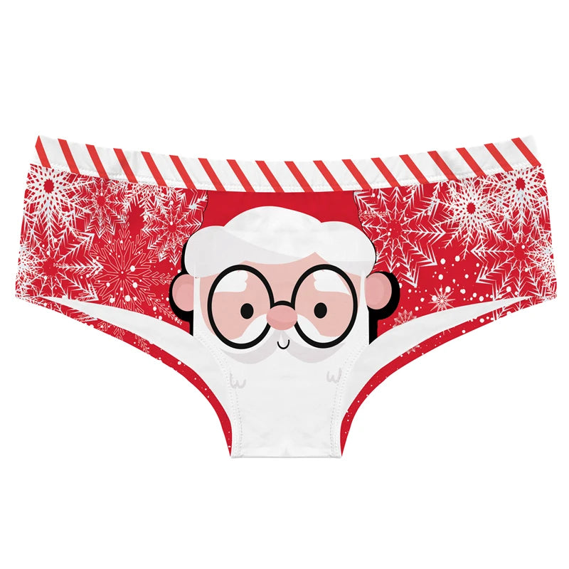 Women's Cute Cartoon Christmas Print Panties Comfortable Low Waist Lady Lingerie Sexy Butt Wrap Female Briefs Seamless Knickers