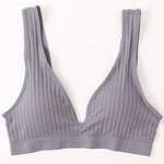 Women Deep V Ribbed Bralette Push-Up Bras Sports Seamless Bra Padded & Unlined Underwear Two Versions Top Sexy Lingerie S-XL