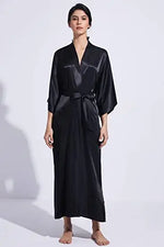 Hiloc Solid Color Sleepwear Robe Lace Up Peignoirs For Women Pajama Flare Sleeves Bathrobes Female Nightwear Elegant Loungewe