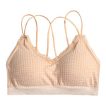 Gingham Lace Cross-Back Bralette Wireless Wrap Bra Sexy Lingerie Stretchy Beauty Cross Back Underwear Plaid Lace Trim Tube Bra