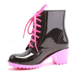 Women's Ankle Rain Boots Autumn Oxford Plain Shoes Woman Dress Zipper Shoe Formal OL High Heels Lady Black Footwear 2019