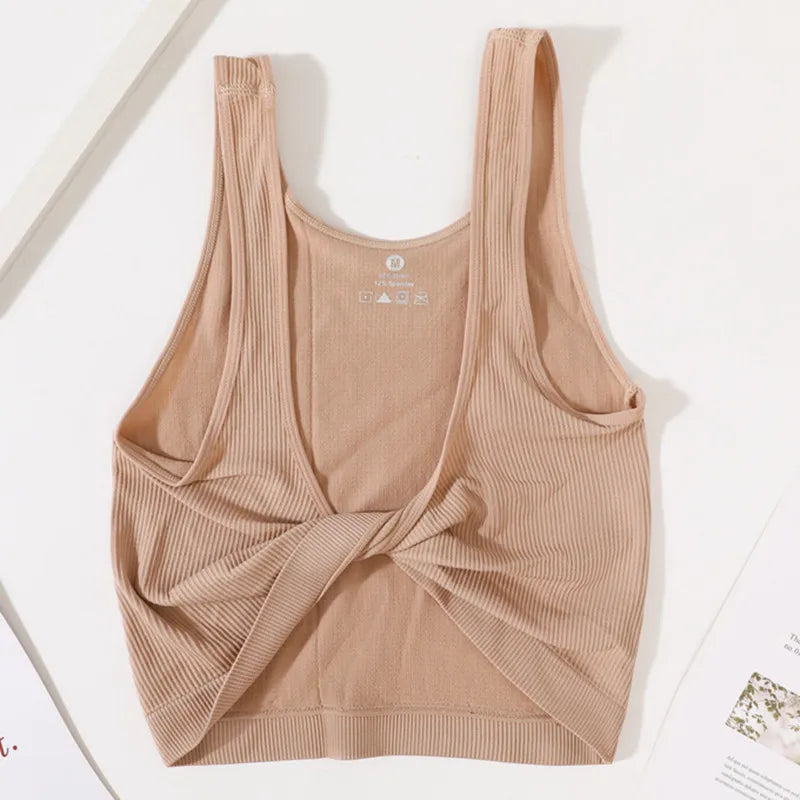 Women Rib Crop Top Seamless Tank Tops Sexy Underwear Deep V Streetwear Cropped Tee Summer Deep V Sports Camisole