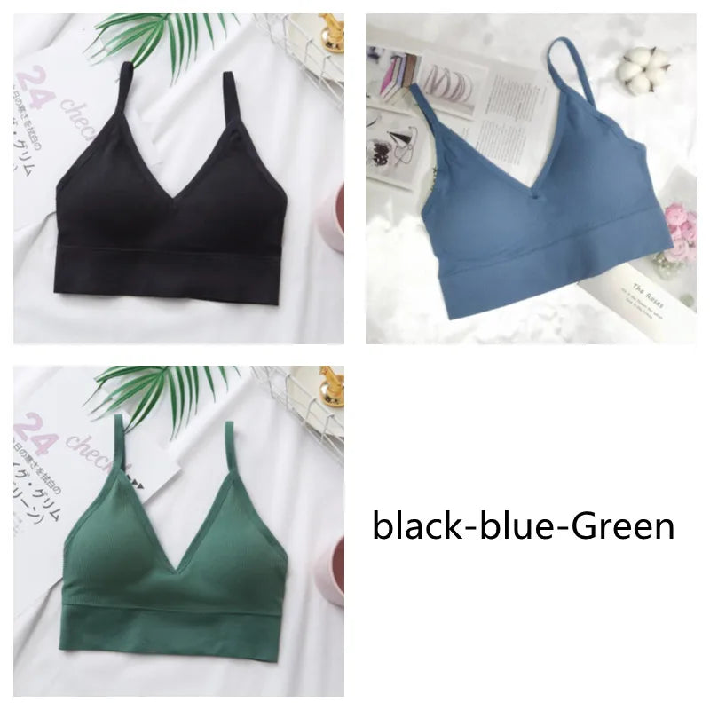 3Pcs/Set Women Sexy Crop Tops Seamless Bra Female Streetwear Sport Crop Top Tee Solid Color Underwear Lingerie Push Up Bra
