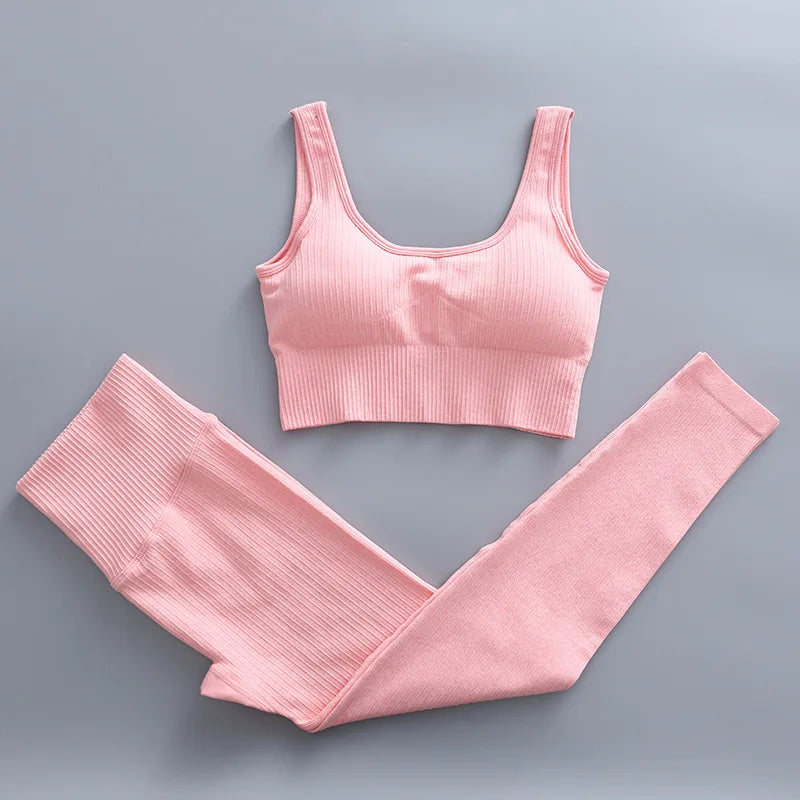 2/3 Piece Set Women Gym Wear Seamless Yoga Set Sports Bra Crop Top High Waist Leggings Fitness Sportswear Workout Outfits Woman