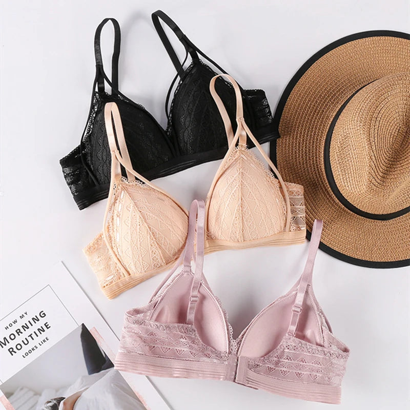 Sexy Deep V Lace Bra Thin Cup No Underwire Comfortable Daily Wear for Small Breasts Women's Fashion Underwear