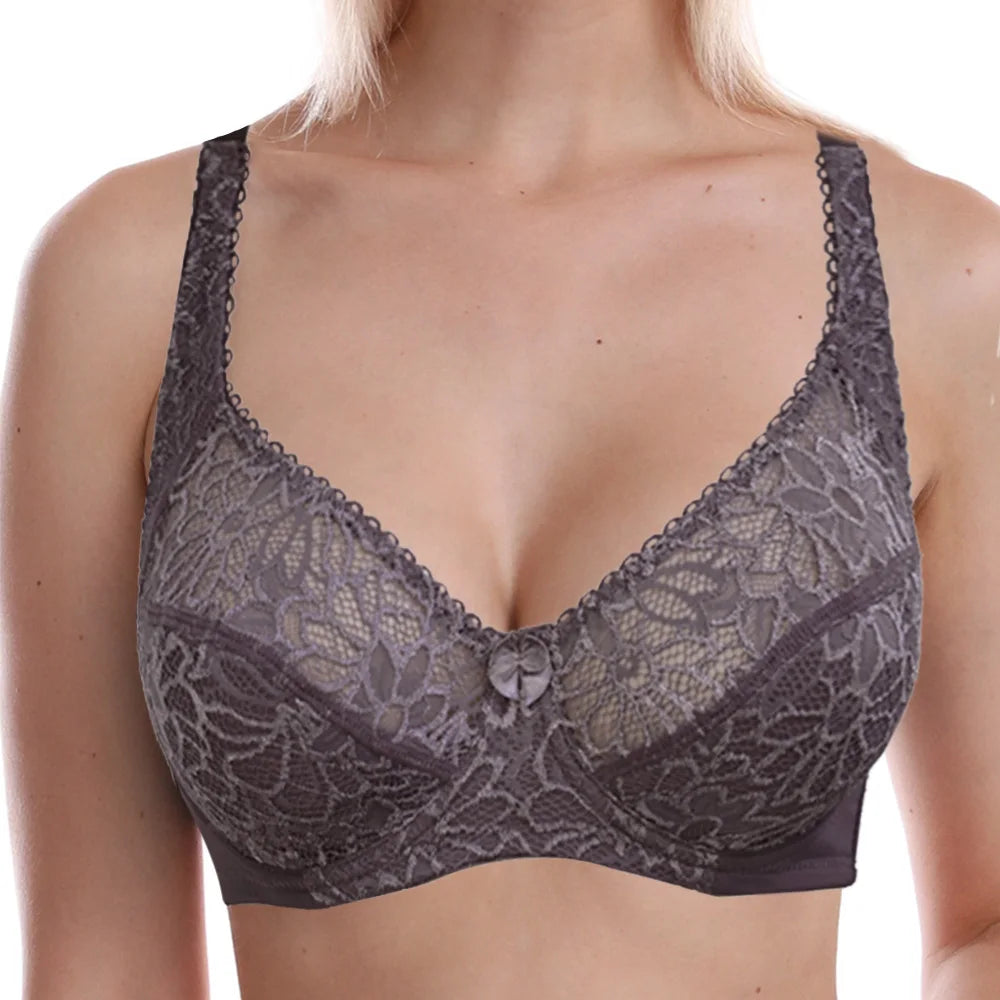 Plus Size Womens Lace Bra Lager Bosom See through Bralette Underwired Sexy Lingerie 34 36 38 40 42 44 B C D DD E F Cup