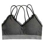 Gingham Lace Cross-Back Bralette Wireless Wrap Bra Sexy Lingerie Stretchy Beauty Cross Back Underwear Plaid Lace Trim Tube Bra