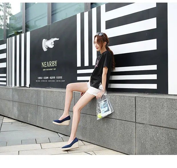Suede princess women wedge shoes pointed toe pumps high heels platform Mary Jane office lady pumps party espadrilles cute shoesb