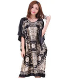 Novelty Print Black Female Satin Robe Dress Nightgown Novelty Women's Kaftan Bath Gown Summer Lounge Homewear Plus Size 6XL