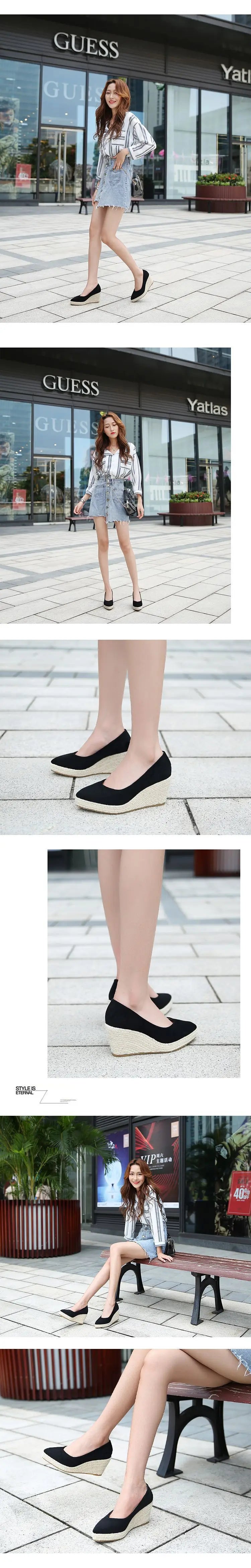 Suede princess women wedge shoes pointed toe pumps high heels platform Mary Jane office lady pumps party espadrilles cute shoesb