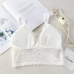 Women Full Floral Lace V-Neck Bralette One Size Scalloped Lace Wireless Camisole Bra Detachable Adjustable Thin Straps Lingerie