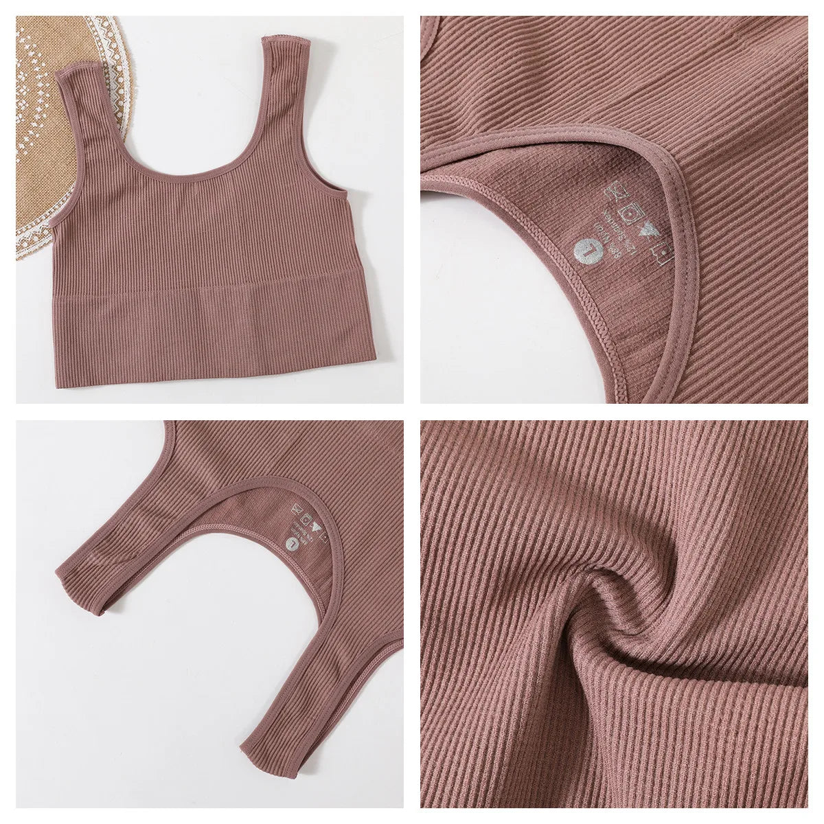Seamless Women Lingerie Set Rib Bralette Sports Crop Top High Waist Briefs Panties Light Support Bra Sexy Underwear Set