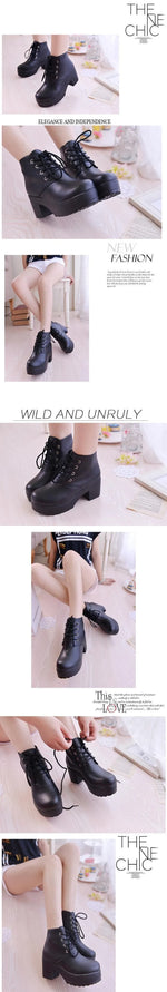 g4 Women's Single Boots New Horse Boots Square Heel Round Toe Spring High Heel Boots Lace-Up Plus Size 35-45