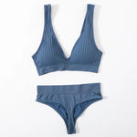 Women Push-Up Bra And Panties Set Sexy Lingerie V-neck Non-wire Bralette with Removable Pads Seamless Crop Top High Waist Thong