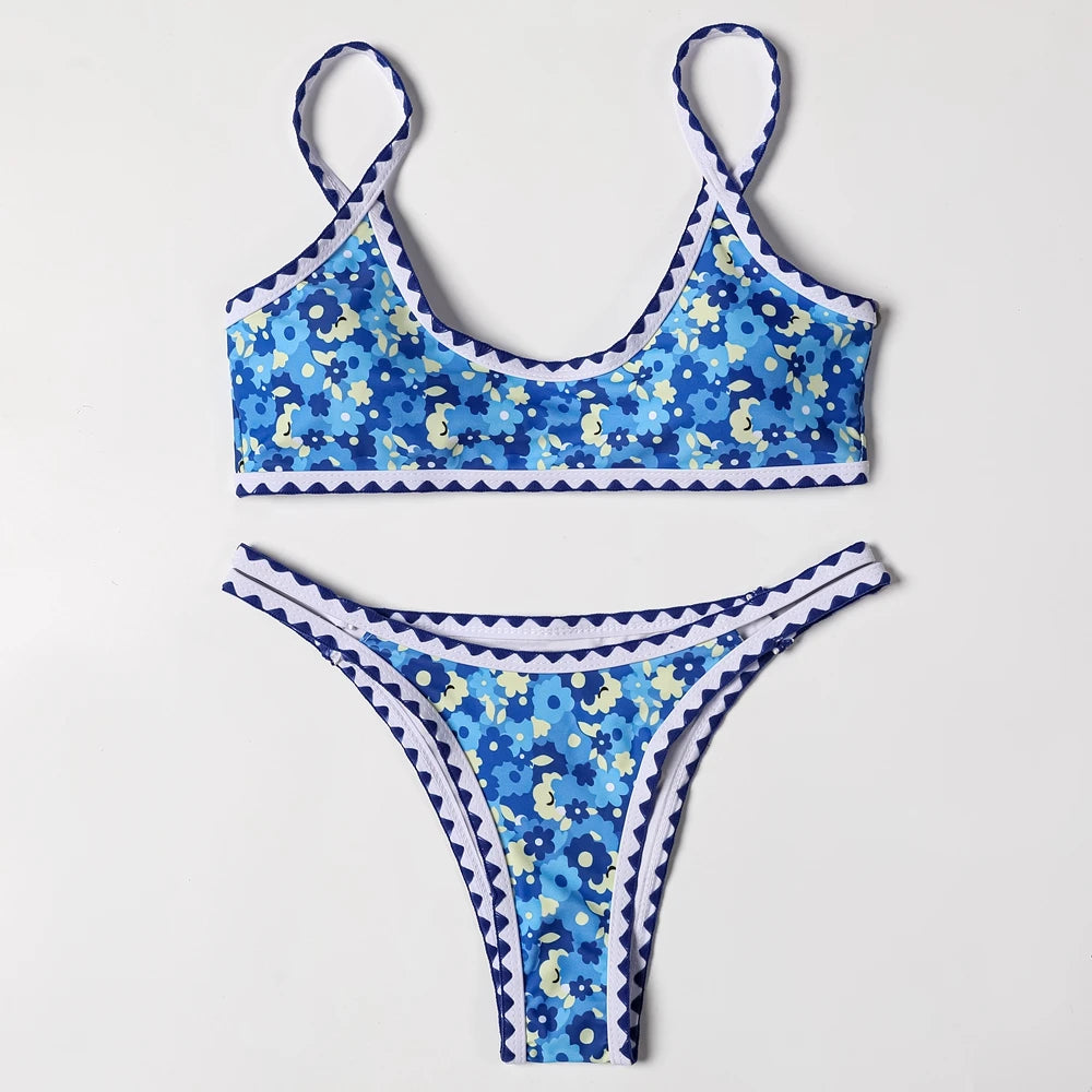 ZTVitality Swimwear Women 2025 New Arrival Print Whip Stitch Sexy Bikini Padded Bra Mid Waist Bandgae Swimsuit Brazilian Biquini