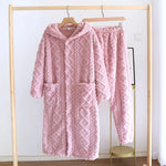 Winter Couple Flannel Pajamas Set Long Thickened Suit with Long-Sleeved Hooded Tops And Pants for Men /Women Home Comfort Wear