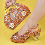 Doershow Italian orange Shoes And Bag Sets For Evening Party With Stones Italian Leather Handbags Match Bags! !HUK1-32