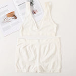 Women Seamless Bra And Panties Set Female Sport V-neck Unlined Bra High Rise Shorts Stretchy Underwear Sexy Lingerie Set