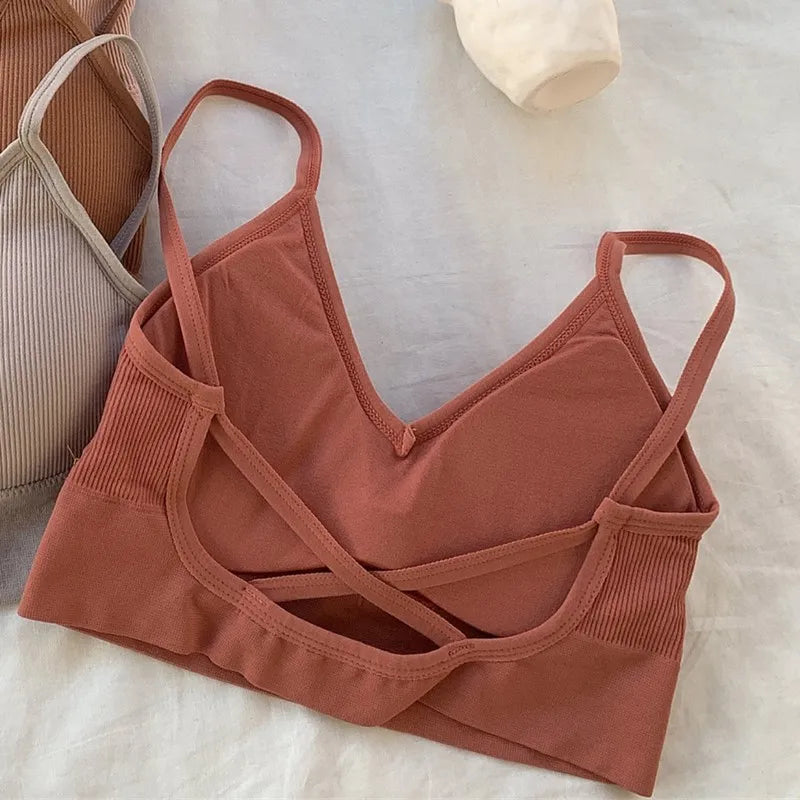 Women Tube Top Seamless Bra Crop Top Solid Color Sports Sexy Lingerie Active Bra Tops Underwear With Removable Pads